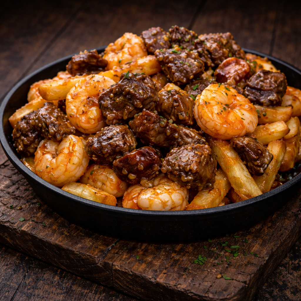 Honey Garlic Shrimp & Steak Fries